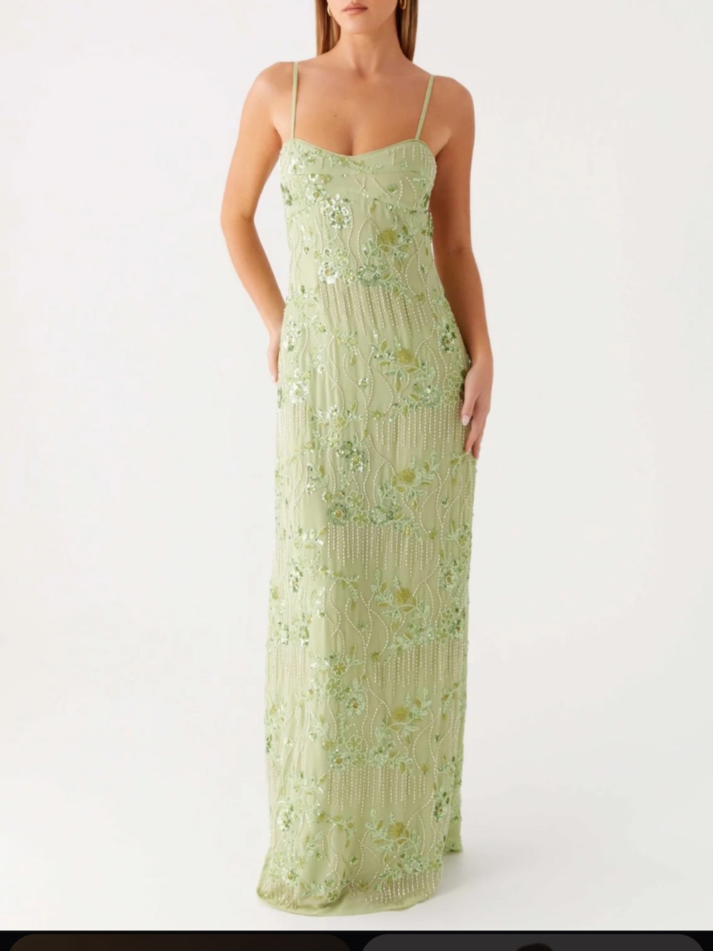 Peppermayo Light Green Beaded Maxi Dress